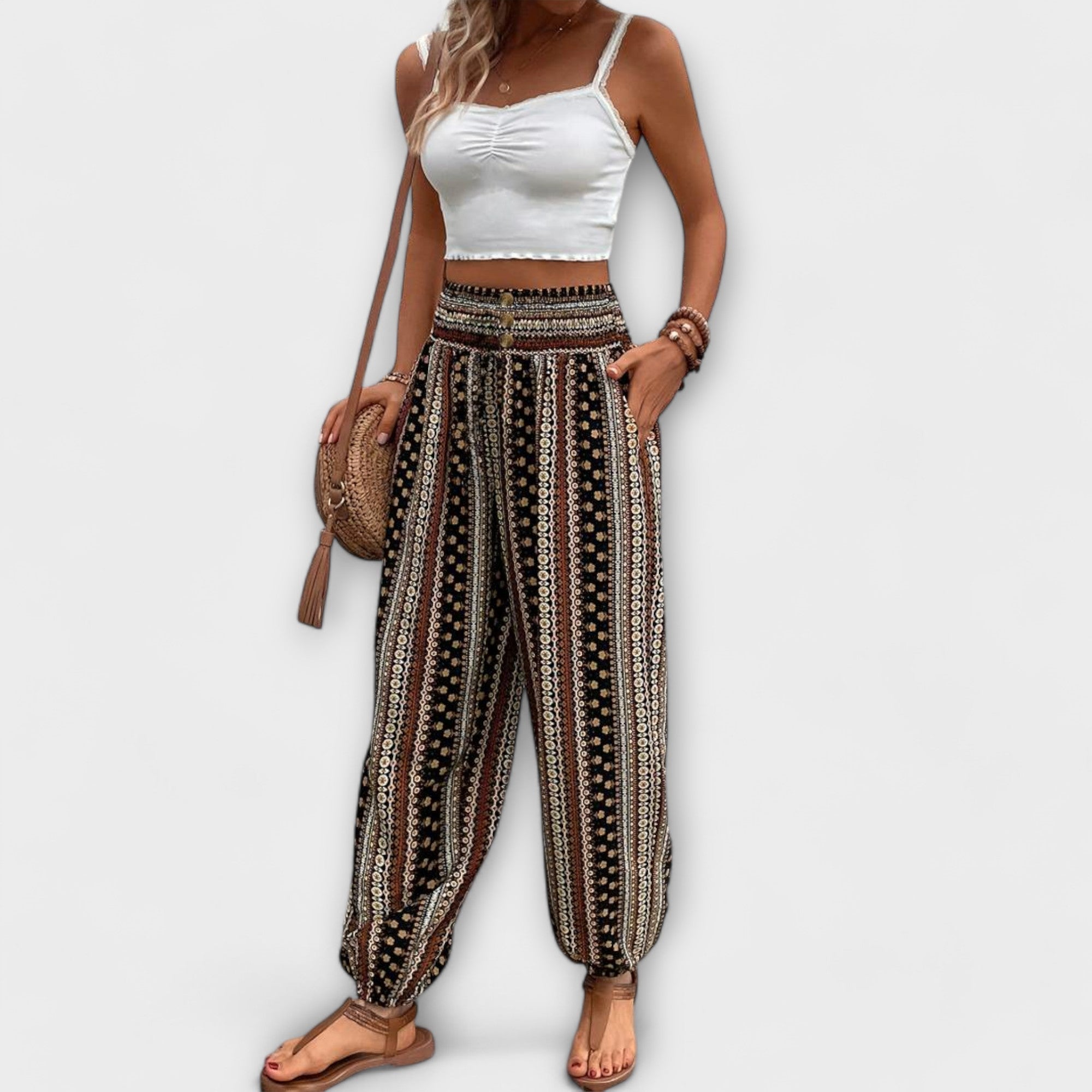 Scarlett - Pants with Ethnic Graphic