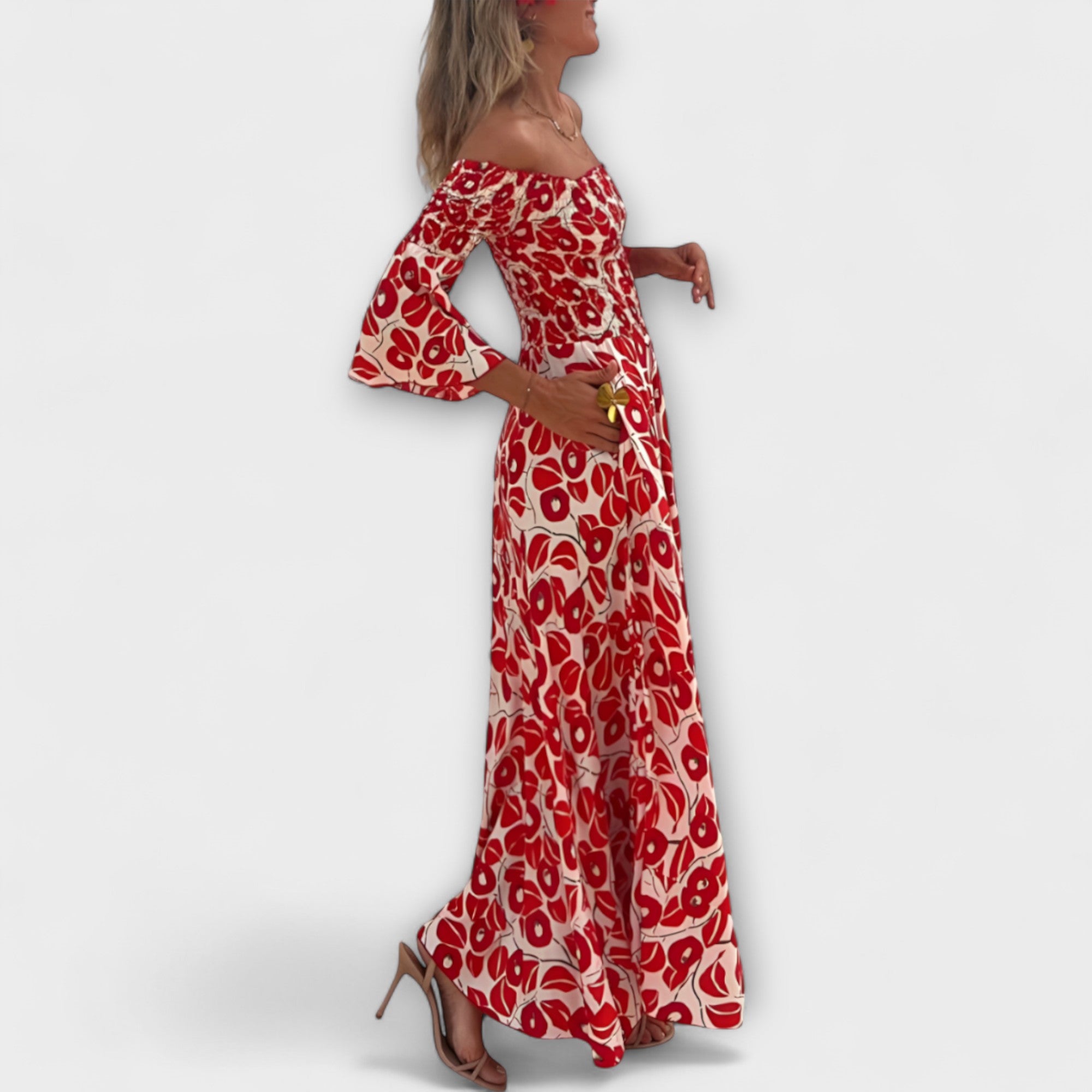 Bella - Off-Shoulder Dress with Ocean Flowers